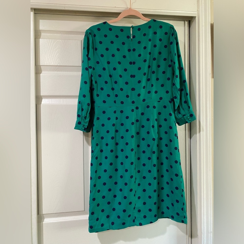 Boden Silk Blend Polka Dot Dress Green and‎ Navy Size 8 - Picture 6 of 10